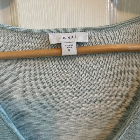 J Jill Pure Jill Cotton Front Pocket Long Sleeve Tunic Drawstring Tie Green SZXL - Picture 6 of 7